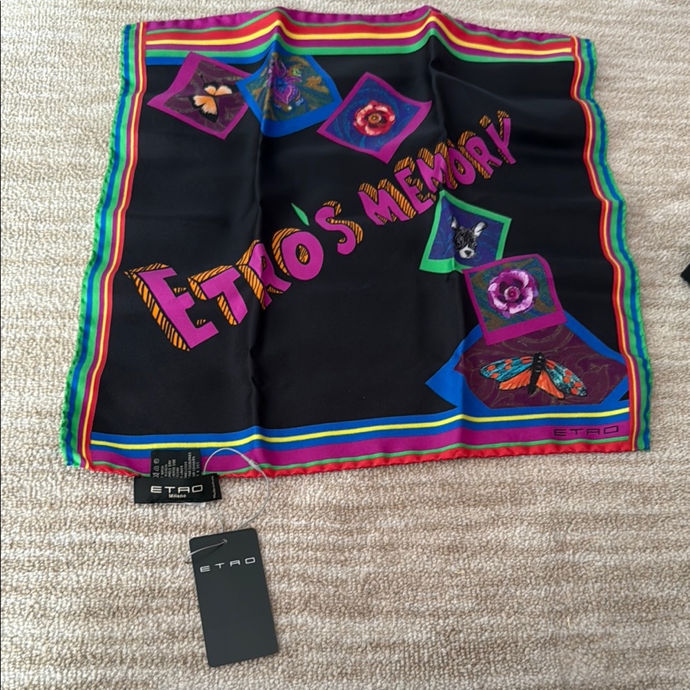 Etro Black Multicolor Silk Scarf